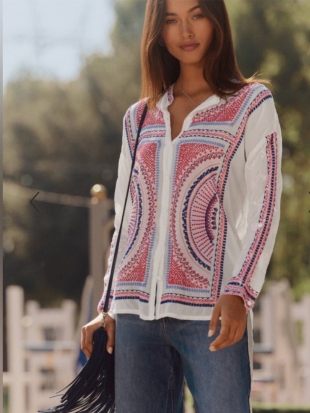 NWT Johnny Was The Audrey Mandarin Collar Shirt in White; Size XS MSRP $340
